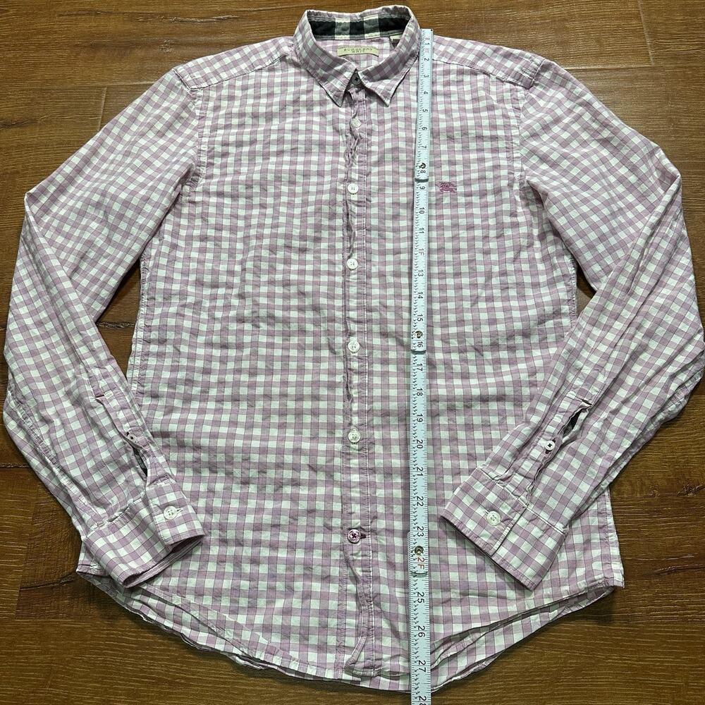 Burberry Button Up Shirt Mens S Purple Check Graph Plaid Long Sleeve Luxury - Picture 7 of 11